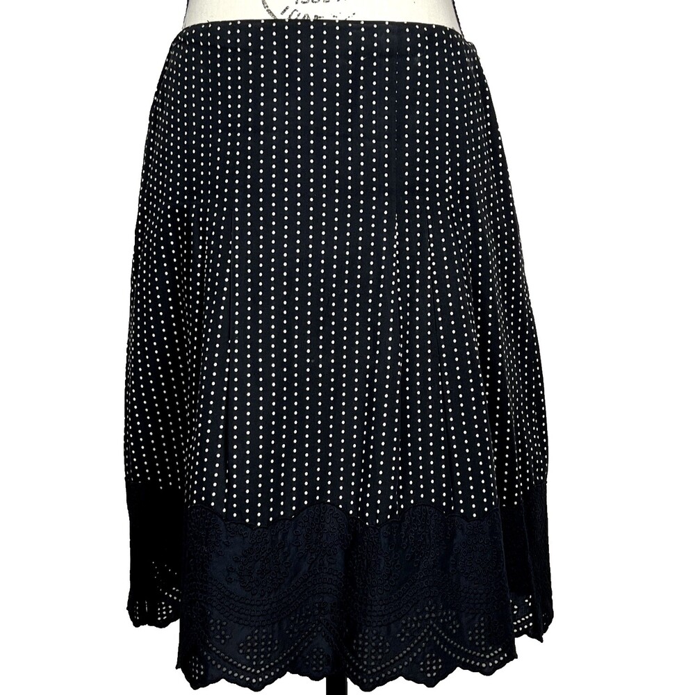 Ann Taylor Sz 2P Polka Dot Lace Skirt Lined Black White 100% Cotton Side Zipper